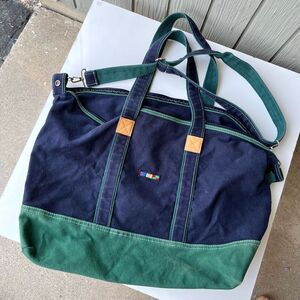 Vintage Canvas Duffle Tote Bag Navy Green Leather Trim – Julian Style